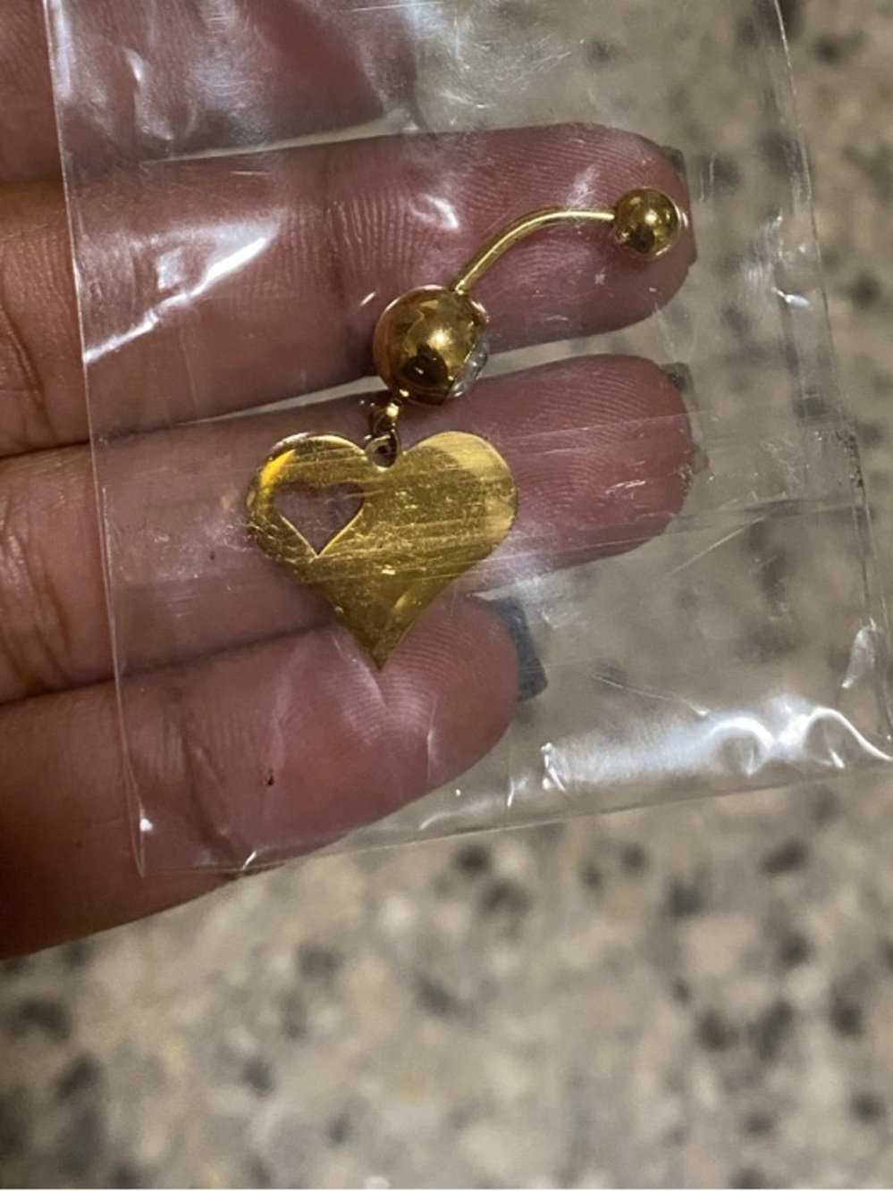 Gold Heart Dangle Belly Button Ring